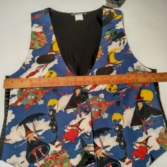 Vintage Halloween Vest Women M 111 Main Witch Witches Flying Black Cat Parachute - Picture 5 of 11